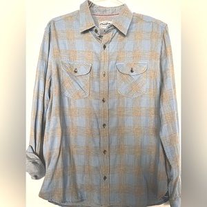 Light blue and grey checkered flannel button-up